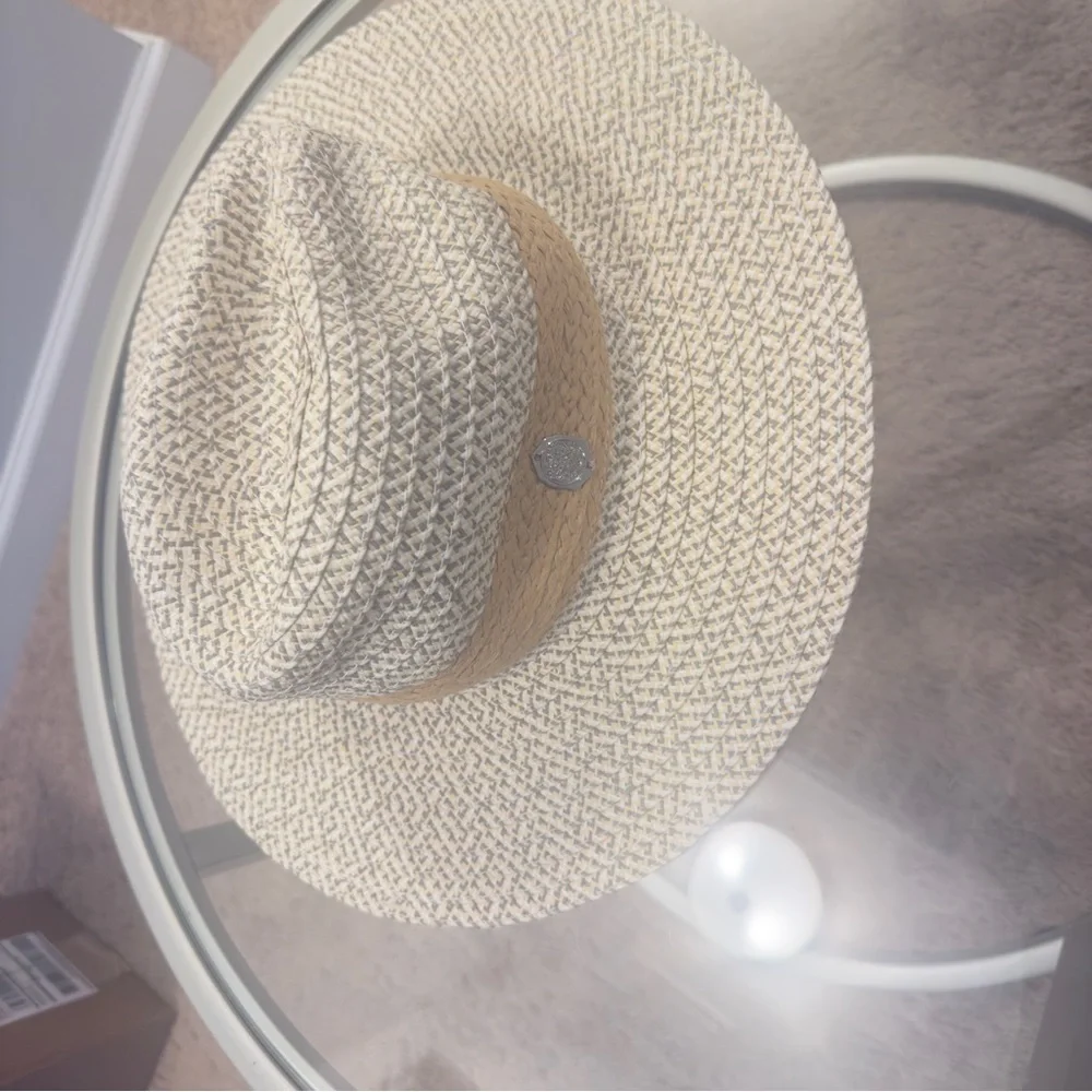 Vince Camuto Cream and Tan Woven Hat